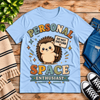 Personal Space Enthusiast cute animal graphic t-shirt cozy flat lay in baby blue.