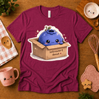 Blueberry Box cute food graphic t-shirt in cozy flat lay in berry.