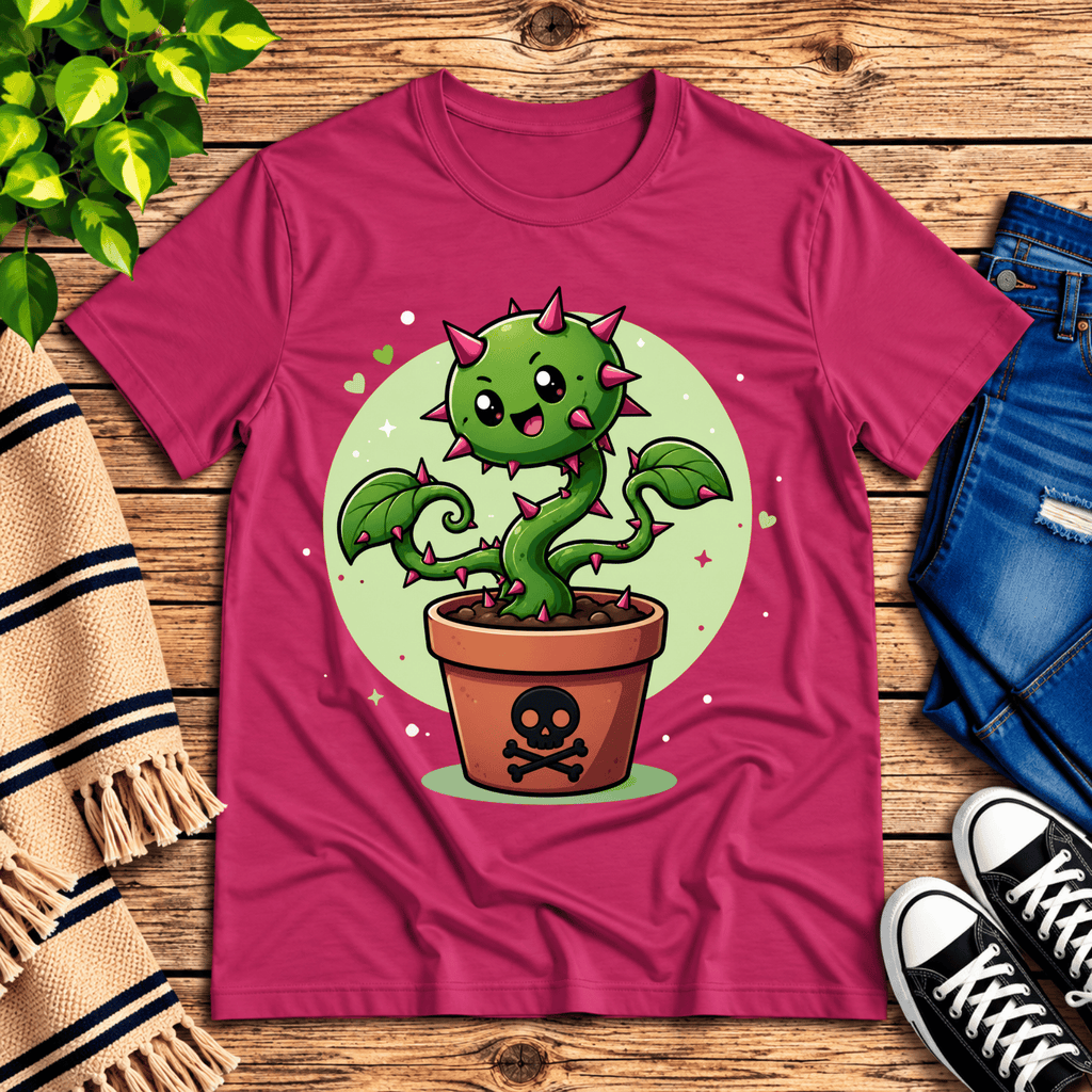 Poison Ivy cute plant graphic t-shirt cozy flat lay in berry.