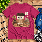 Good Coffee graphic t-shirt cozy flat lay in berry.