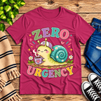 Zero Urgency cute animal graphic t-shirt cozy flat lay in berry.