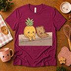 Pineapple Pizza cute food graphic t-shirt cozy flat lay in berry.