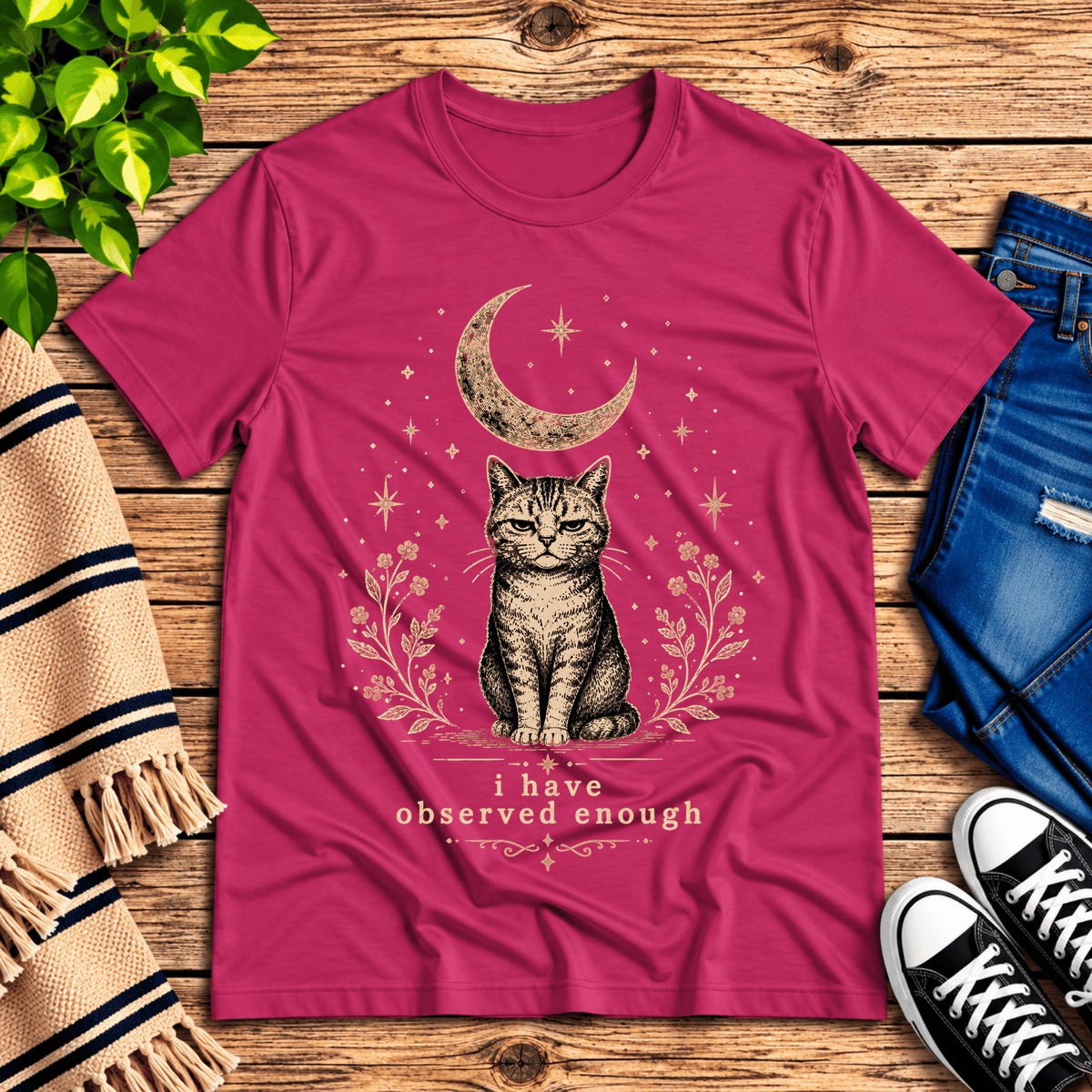 I Have Observed Enough cute animal graphic t-shirt cozy flat lay in berry.