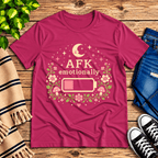 AFK funny introvert graphic t-shirt cozy flat lay in berry.