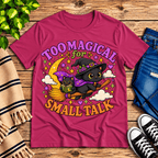 Too Magical cute celestial graphic t-shirt cozy flat lay in berry.