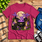 The cauldron cute celestial graphic t-shirt cozy flat lay in berry.