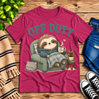 Off Duty cute animal graphic t-shirt cozy flat lay in berry.