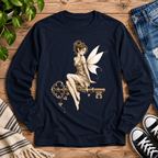 Fairy Key cute pinup graphic long sleeve t-shirt cozy flat lay in black ink.