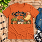 Gardening After Dark nature lover graphic t-shirt cozy flat lay in burnt orange.