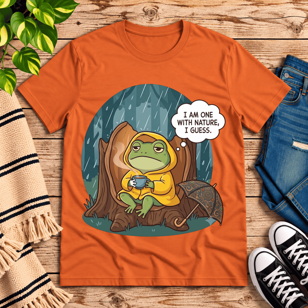 I Am One With Nature cute nature graphic t-shirt cozy flat lay in burnt orange.