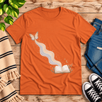 Rainbow Book whimsical book graphic t-shirt cozy flat lay in burnt orange.