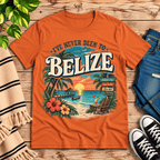 Belize funny introvert graphic t-shirt cozy flat lay in burnt orange.