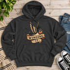 Winging It cute animal graphic hoodie cozy flat lay in charcoal heather.