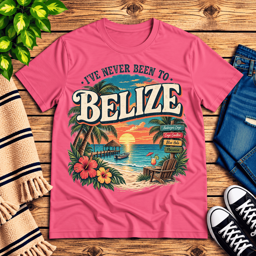 Belize funny introvert graphic t-shirt cozy flat lay in charity pink.