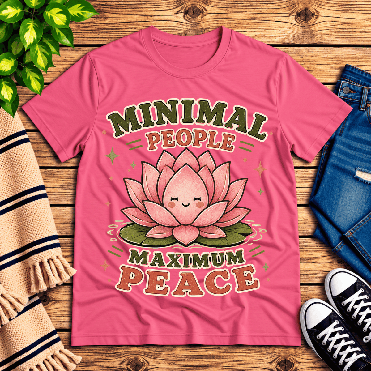 Minimal People cute nature graphic t-shirt cozy flat lay in charity pink.