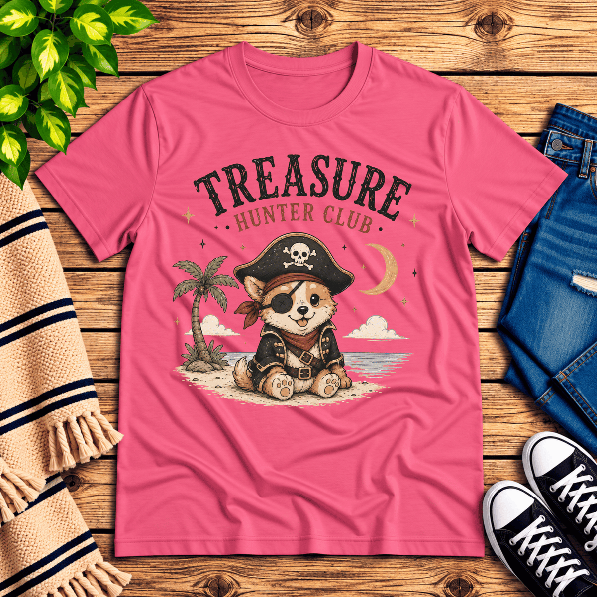 Treasure Hunter Club cute animal graphic t-shirt cozy flat lay in charity pink.