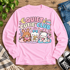 Quiet Cutie Club introvert graphic long sleeve cozy flat lay in classic pink.