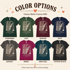 A color chart showing all the color options for Cat Observing graphic t-shirt.