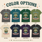 A color chart showing all the color options for Silent But Thriving funny plant graphic t-shirt.