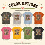 A color chart showing all the color options for Emotional Support Potato cute animal graphic t-shirt.