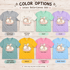 A color chart showing all the color options for Low Noise Bunny cute animal graphic t-shirt.