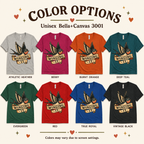 A color chart showing all the color options for Winging It cute animal graphic t-shirt.