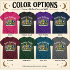 A color chart showing all the color options for Trust The Cards mystical graphic t-shirt.