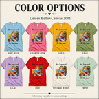 A color chart showing all the color options for See Jane Read vintage book graphic t-shirt.