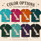 A color chart showing all the color options for Rainbow Book whimsical book graphic t-shirt.