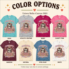 A color chart showing all the color options for Available For Judgement graphic t-shirt.