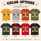 Sushi color chart showing all color options available for this graphic t-shirt.