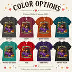 A color chart showing all the color options for Hex Yeah cute witchy graphic t-shirt.