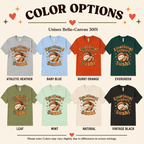Emotional Support Sushi color chart showing all color options available for this graphic t-shirt.