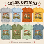 A color chart showing all the color options for Quiet Company nature lovers graphic t-shirt.