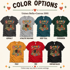 A color chart showing all the color options for Small But Mighty cute animal graphic t-shirt.