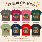A color chart showing all the color options for Tarot & Tea celestial graphic t-shirt.
