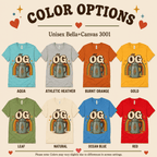 The OG color chart showing all color options available for this graphic t-shirt.