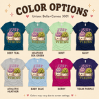A color chart showing all the color options for Succulent Vibing cute plant graphic t-shirt.