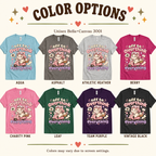 A color chart showing all the color options for Overthink Cat cute animal graphic t-shirt.