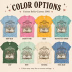 A color chart showing all the color options for Nonfictiony whimsical book graphic t-shirt.