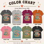A color chart showing all the color options for Nap Enthusiasts Club cute animal graphic t-shirt.