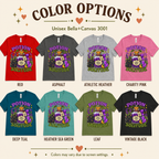 A color chart showing all the color options for Potion Of Solitude cute witchy graphic t-shirt.