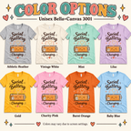 A color chart showing all the color options for Social Battery Tea cute tea graphic t-shirt.