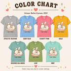 A color chart showing all the color options for Low Noise Bunny cute animal graphic t-shirt.