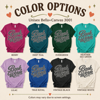 A color chart showing all the color options for Book Worm book lover graphic t-shirt.
