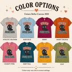 A color chart showing all the color options for Free Side Eye graphic t-shirt.