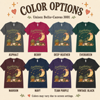 A color chart showing all the color options for Gardening After Dark nature lover graphic t-shirt.