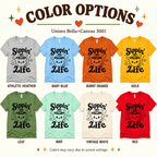 A color chart showing all the color options for Sippin' on Life cute coffee graphic t-shirt.