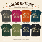 A color chart showing all the color options for Protected Energy celestial graphic t-shirt.