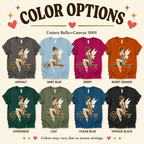 A color chart showing all the color options for Fairy Key pinup graphic t-shirt.